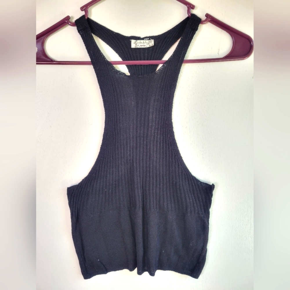 NWOT Free People Light Knit Sweater Racer Back Cami Tank Black Extra Small